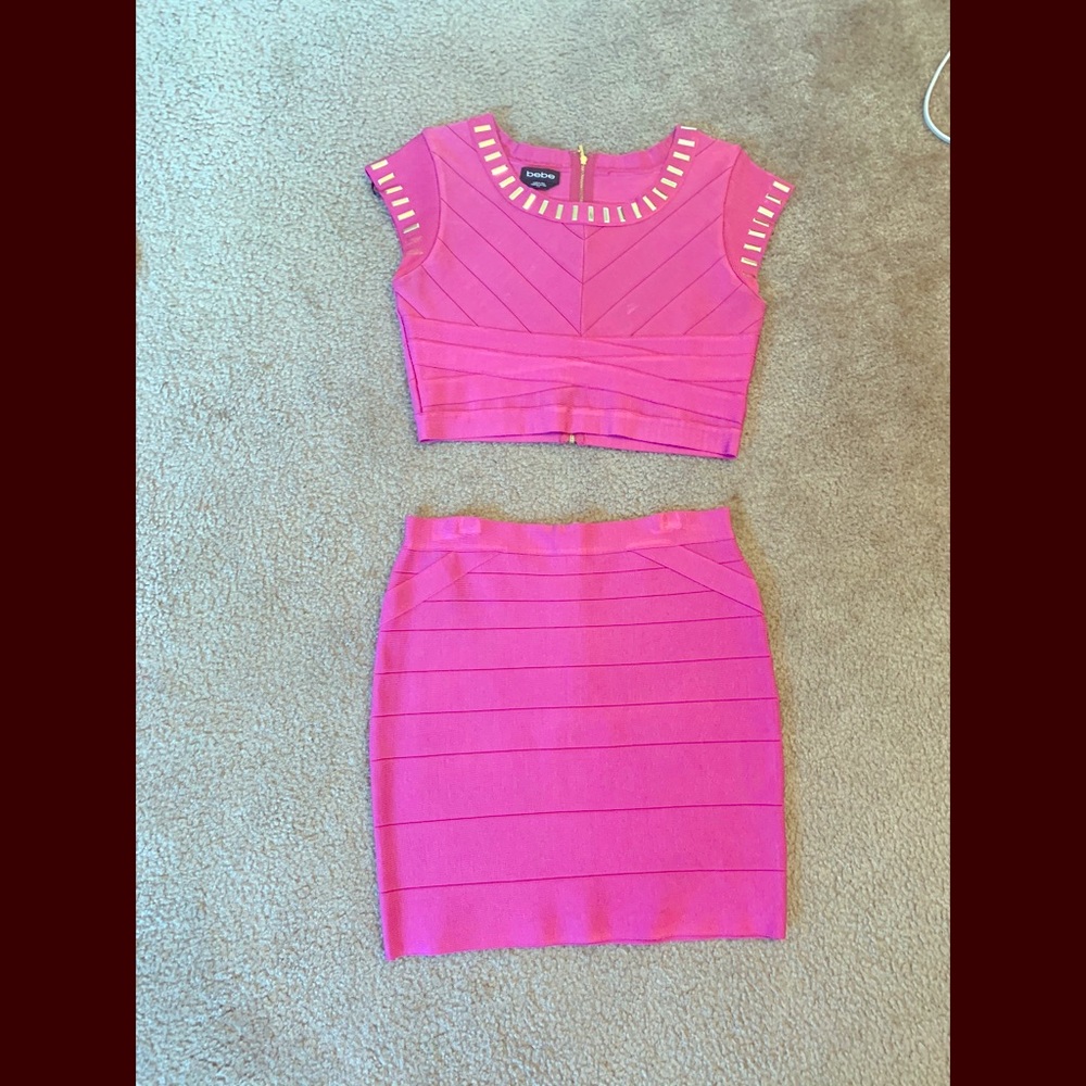 Pink (fuschia) Bebe two piece body con top/skirt